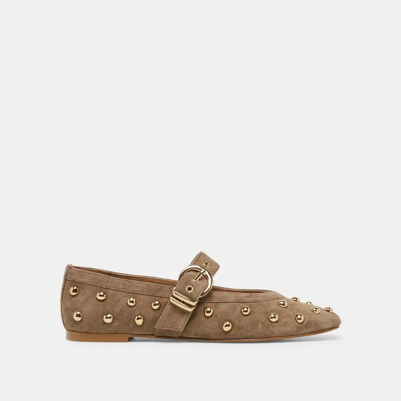Mikel Stud Ballet Flats Olive Suede 1