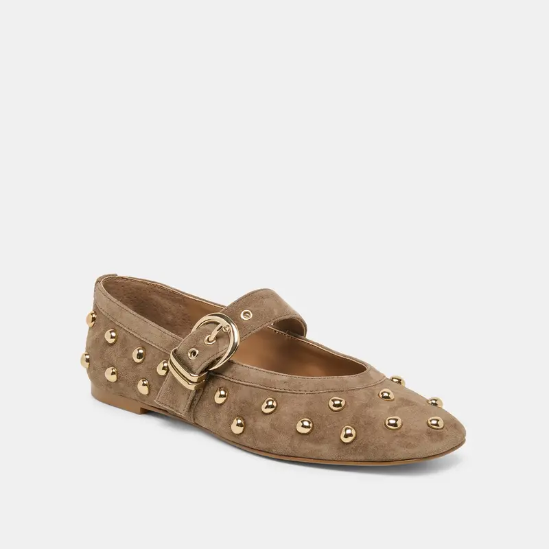 Mikel Stud Ballet Flats Olive Suede 2