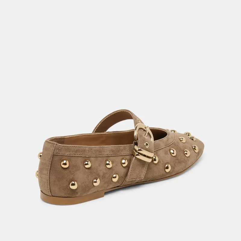 Mikel Stud Ballet Flats Olive Suede 3