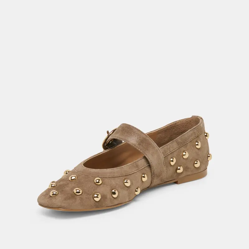 Mikel Stud Ballet Flats Olive Suede 4