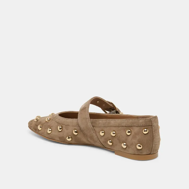 Mikel Stud Ballet Flats Olive Suede 5