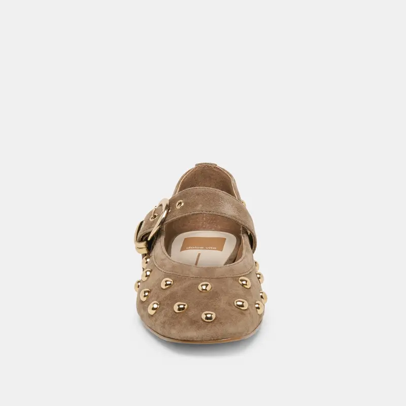 Mikel Stud Ballet Flats Olive Suede 6
