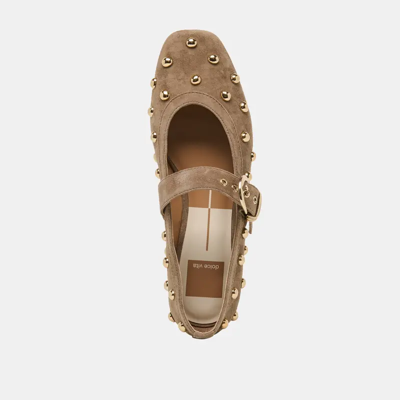 Mikel Stud Ballet Flats Olive Suede 8