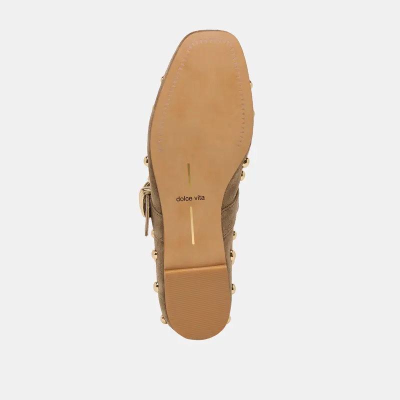Mikel Stud Ballet Flats Olive Suede 9