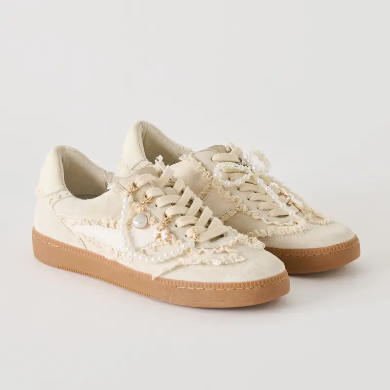 Notice Lace Sneakers Ivory Suede + Pearl Charm Bundle 1