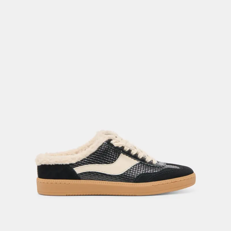 Notice Slide Plush Sneakers Black Woven Leather 1