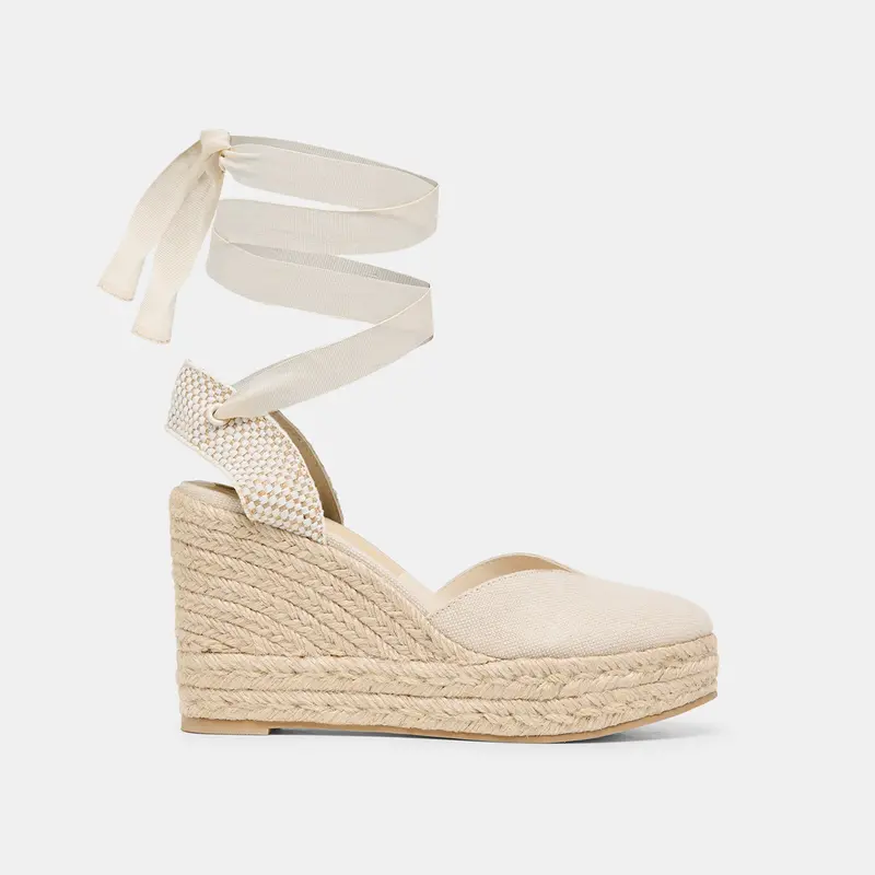 Noura Wedges Ecru Linen 1