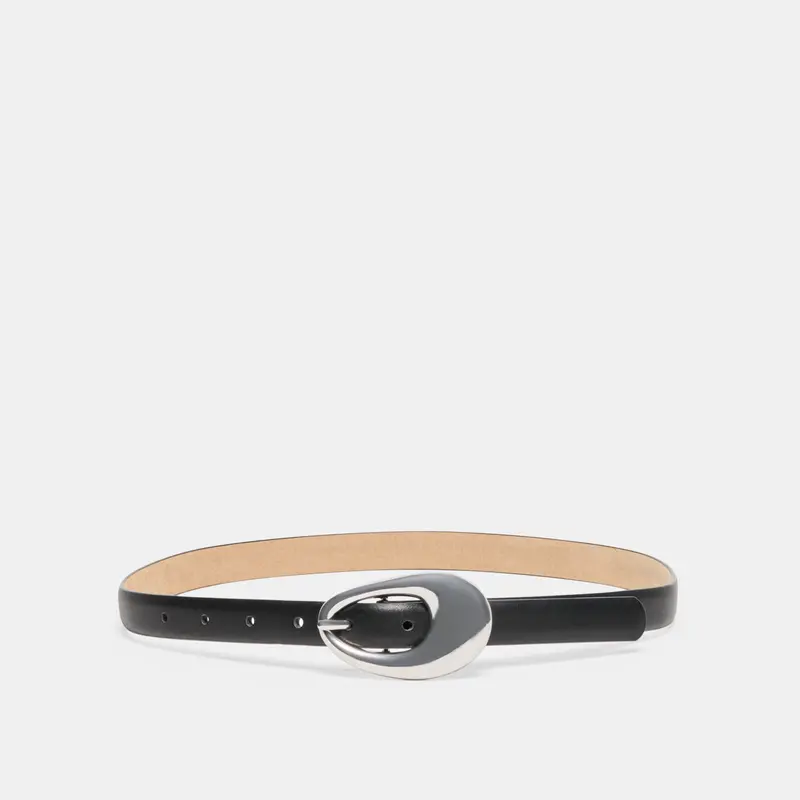 Organic Oval Buckle Belt Black Silver 1