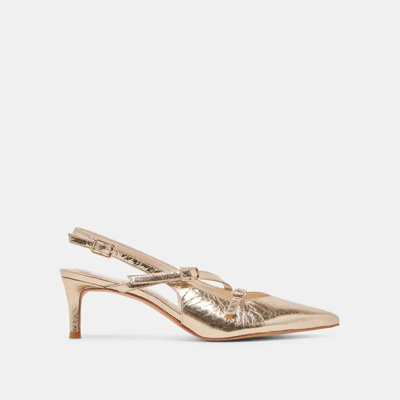 Pamla Mid Wide Heels Light Gold Distressed Leather - Re:Vita 1