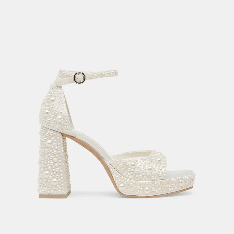 Pandro Pearl Wide Heels True White Satin 1