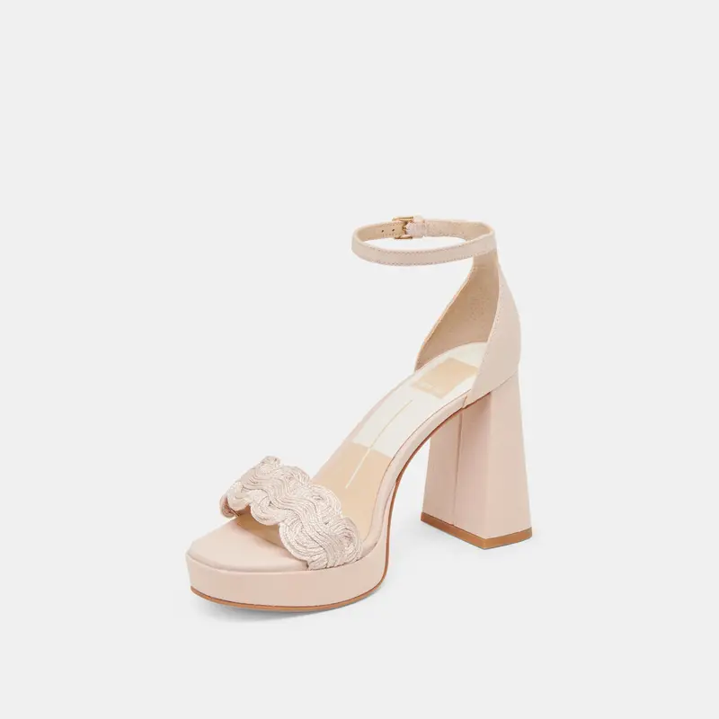 Peltin Heels Light Pink Woven Raffia 6