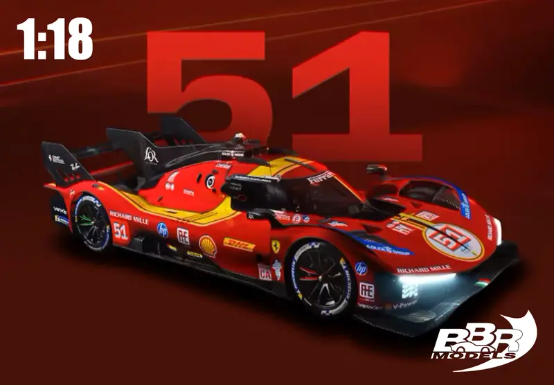 (Pre-Order) 1:18 2025 Lemans 24H 3Rd Place -- #51 Ferrari 499P -- Bbr 1