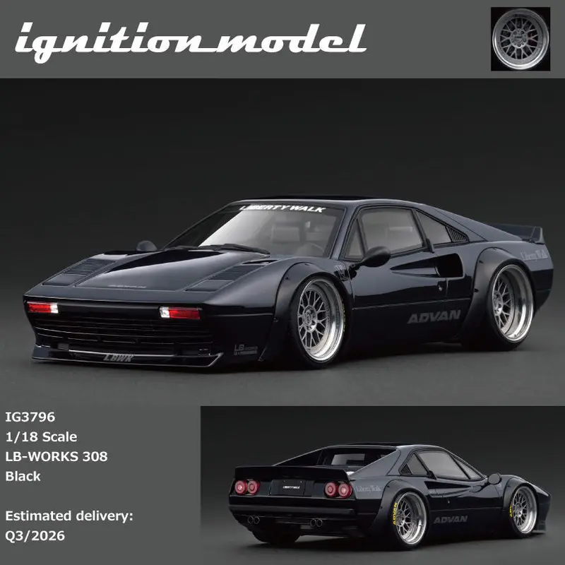 (Pre-Order) 1:18 Ferrari 308 By Liberty Walk -- Advan Black -- Ignition Model Ig3796 1
