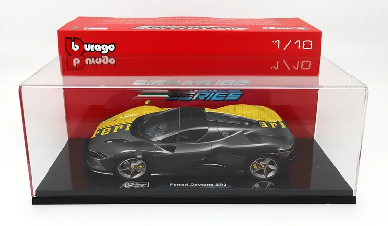 (Pre-Order) 1:18 Ferrari Daytona Sp3 "Tailor Made" -- Giallo Modena (Yellow) / Carbon -- Bburago 1