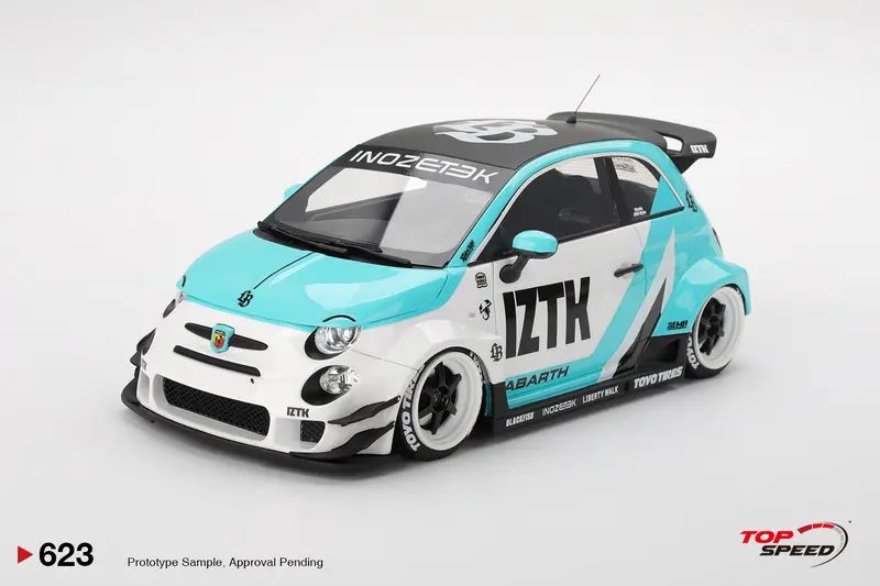 (Pre-Order) 1:18 Fiat Abarth 595 Lb-Works X Abas Works -- Iztk Blue/White -- Topspeed Model 1