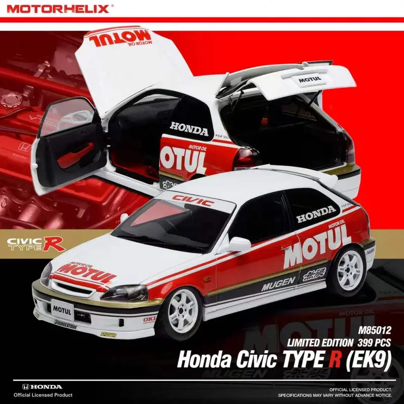 (Pre-Order) 1:18 Honda Civic Type R (Ek9) -- Motul White/Red -- Motorhelix M85011 1