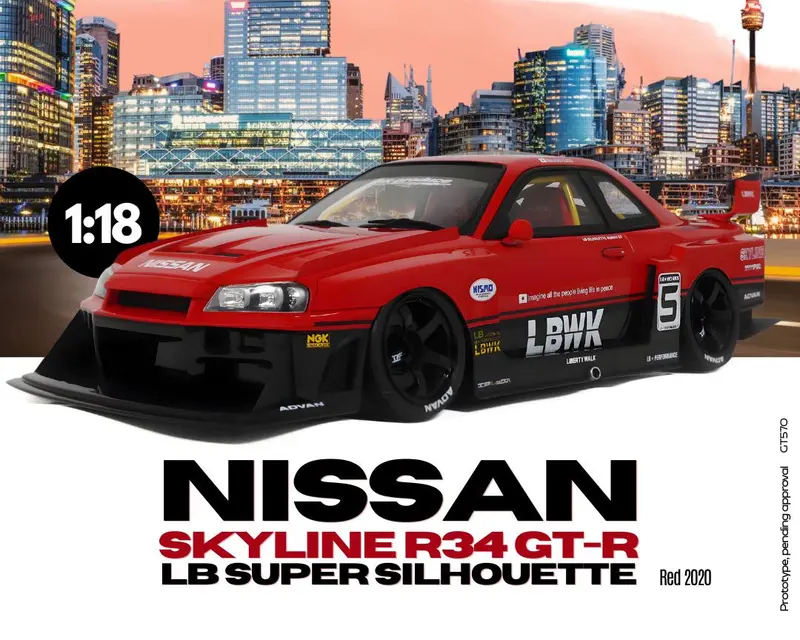 (Pre-Order) 1:18 Lbwk Nissan E-R34 Super Silhouette Skyline Gtr -- #5 Red/Black -- Gt Spirit 1