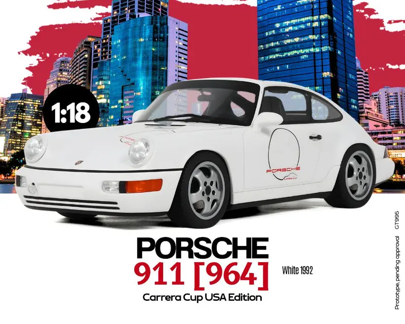 (Pre-Order) 1:18 Porsche 911 (964) Carrera Cup Edition 1992 -- White -- Gt Spirit 1