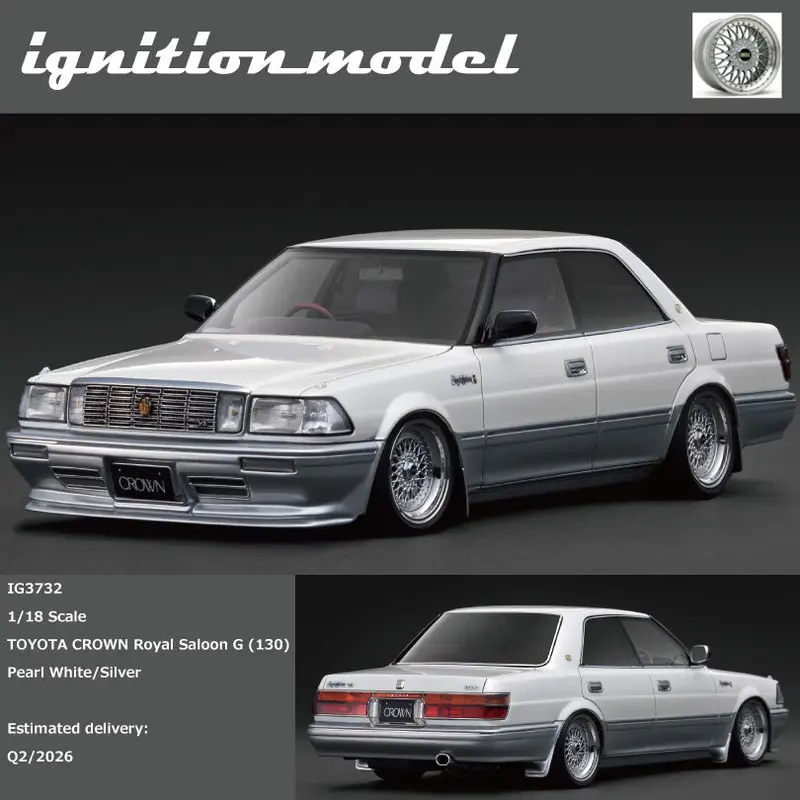 (Pre-Order) 1:18 Toyota Crown Royal Saloon G (130) -- Pearl White/Silver -- Ignition Model Ig3732 1
