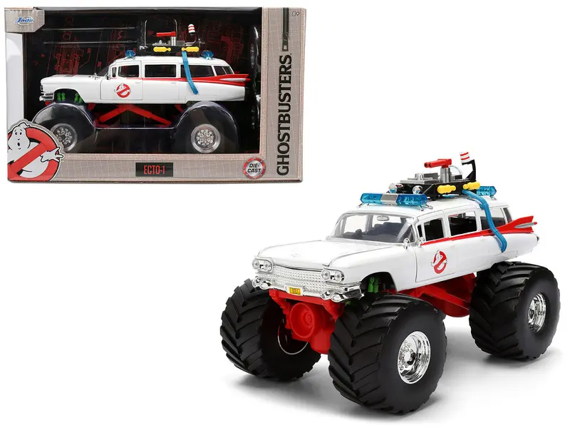 (Pre-Order) 1:24 Ghostbusters Ecto-1 Monster Truck -- 1959 Cadillac Ambulance -- Jada 1
