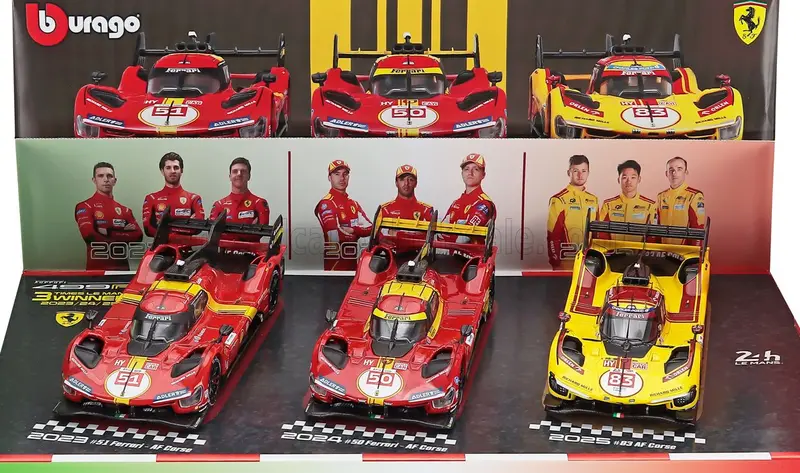 (Pre-Order) 1:43 (3-Pack) 2023, 2024, 2025 Le Mans 24H Winner -- Ferrari 499P -- Bburago 1