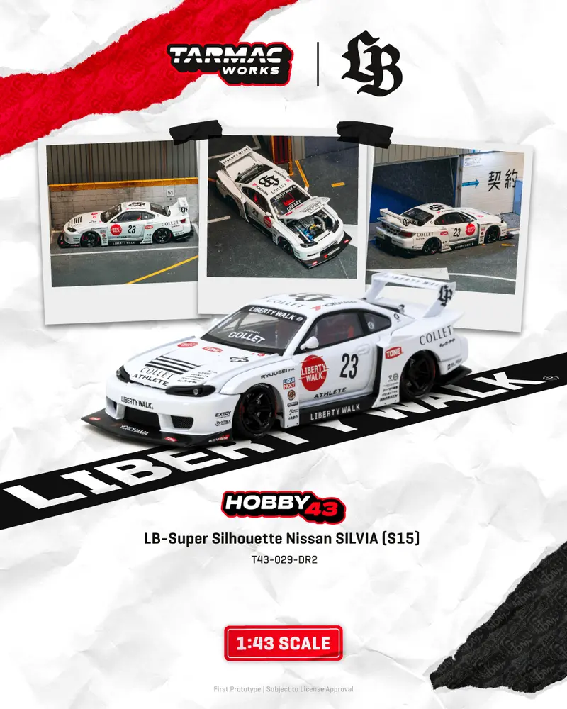(Pre-Order) 1:43 Nissan Silvia (S15) Lb-Super Silhouette -- #23 White 2025 Drift -- Tarmac Works 1
