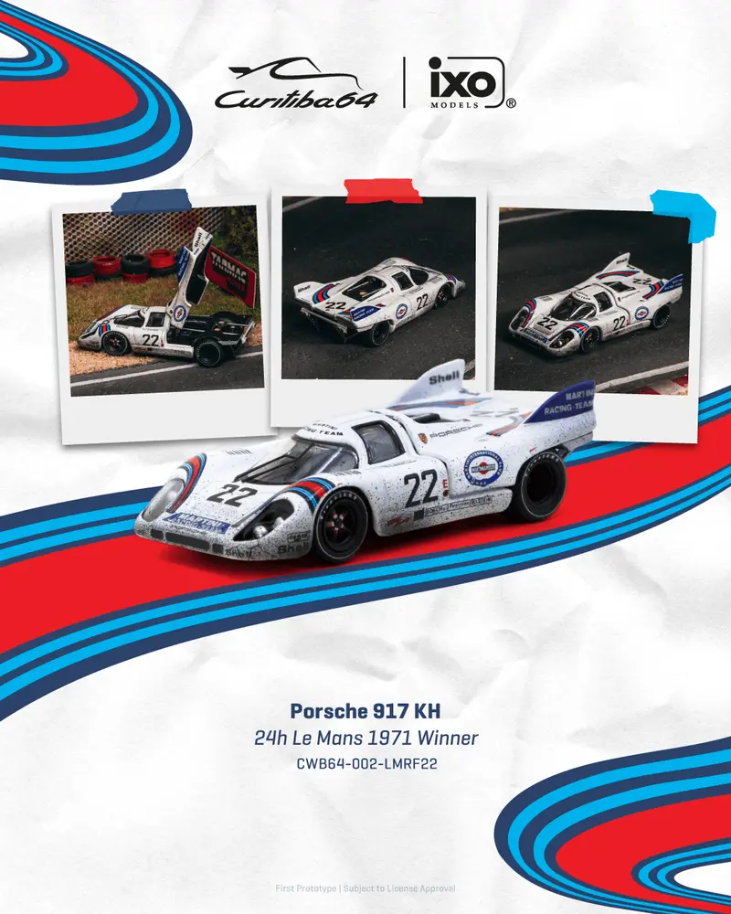 (Pre-Order) 1:64 1971 Le Mans 24H Winner (Dirty Version) -- #22 Martini Porsche 917K -- Tarmac Works X Ixo 1