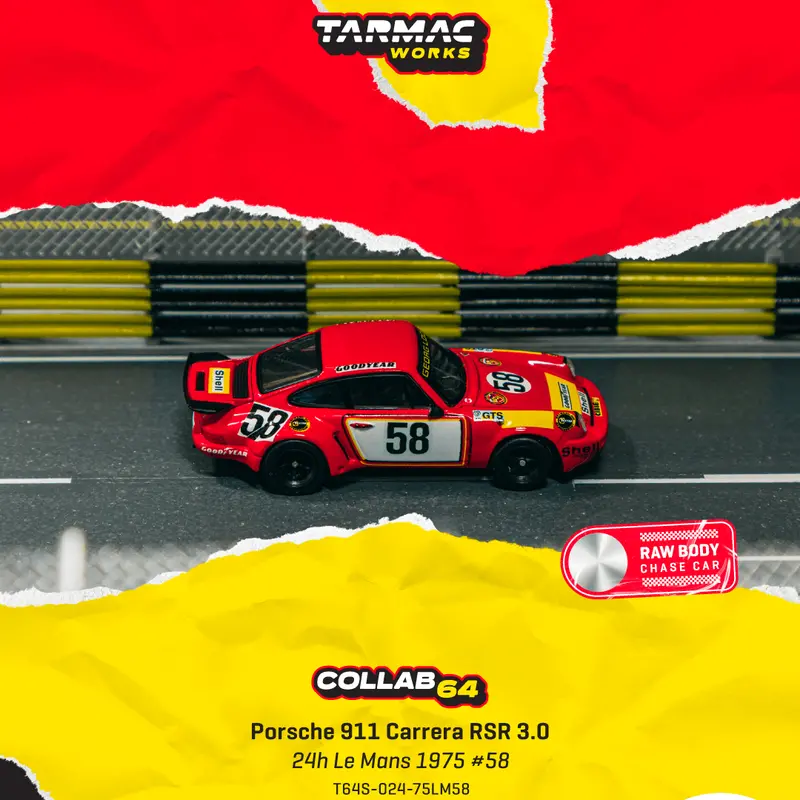 (Pre-Order) 1:64 1975 24H Le Mans -- #58 Porsche 911 Carrera Rsr 3.0 -- Tarmac Works X Schuco 1