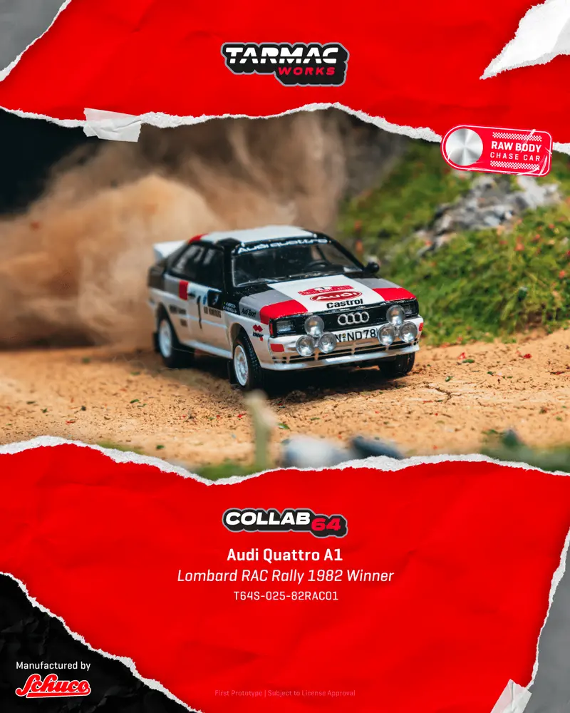 (Pre-Order) 1:64 1982 Lombard Rac Rally Winner -- #1 Audi Quattro A1 -- Tarmac Works X Schuco 1