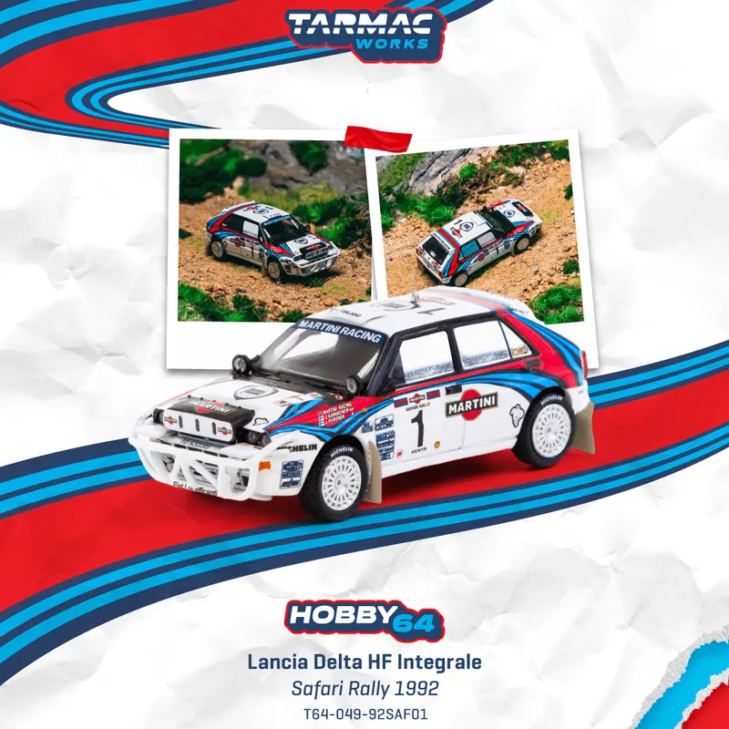 (Pre-Order) 1:64 1992 Safari Rally -- #1 Lancia Delta Hf Integrale -- Tarmac Works 1