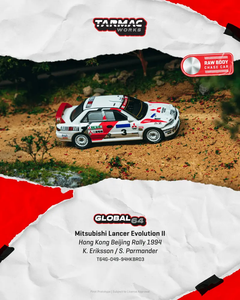 (Pre-Order) 1:64 1994 Hong Kong Beijing Rally -- #3 Mitsubishi Lancer Evolution Ii -- Tarmac Works 1