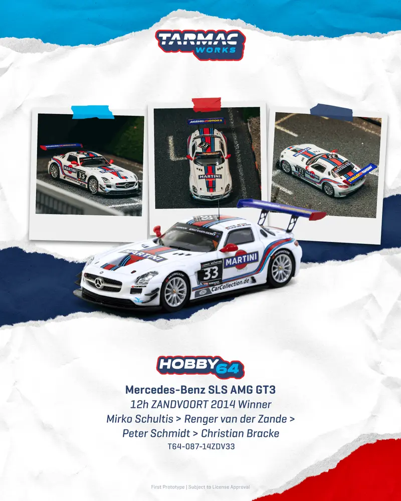 (Pre-Order) 1:64 2014 12H Zandvoort Winner -- #43 Martini Mercedes-Benz Sls Amg Gt3 -- Tarmac Works 1