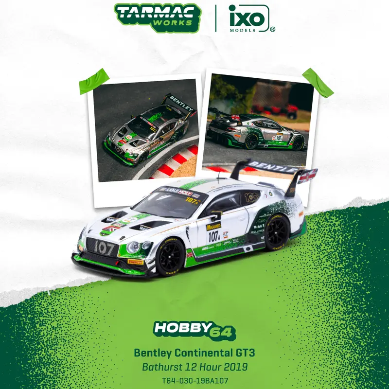(Pre-Order) 1:64 2019 Bathurst 12 Hour -- #107 Bentley Continental Gt3 -- Tarmac Works X Ixo 1