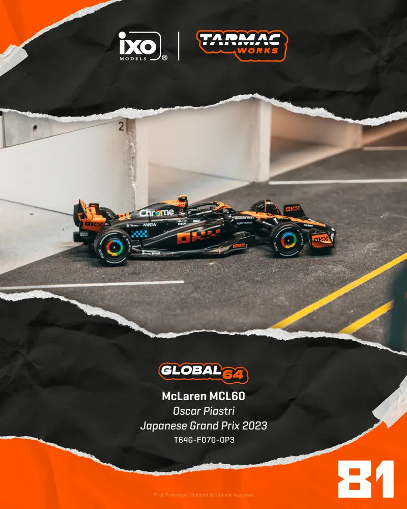 (Pre-Order) 1:64 2023 Oscar Piastri - Japanese Gp - #81 Mclaren Mcl60 -- Tarmac Works X Ixo F1 1