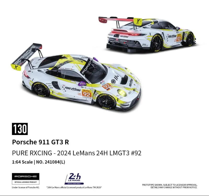 (Pre-Order) 1:64 2024 Lemans 24 Hour Lmgt3 -- #92 Porsche 911 Gt3 R -- Trends Hobby 1