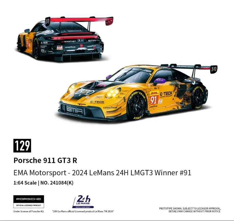 (Pre-Order) 1:64 2024 Lemans 24 Hour Lmgt3 Winner -- #91 Porsche 911 Gt3 R -- Trends Hobby 1
