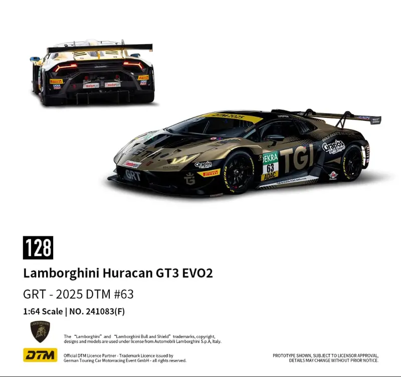 (Pre-Order) 1:64 2025 Dtm - Jordan Pepper -- #63 Lamborghini Huracan Gt3 Evo2 -- Trends Hobby 1