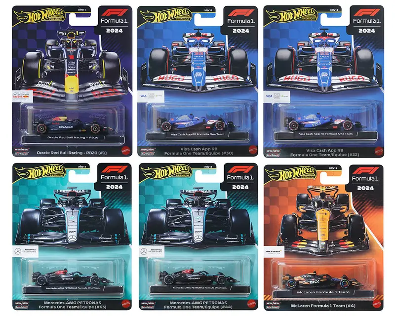 (Pre-Order) 1:64 (8-Piece Set) Mclaren, Red Bull, Mercedes, Racing Bulls -- Premium H Assortment -- Hot Wheels F1 2