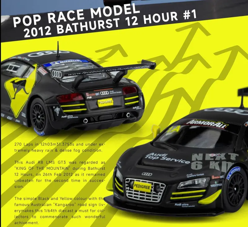 (Pre-Order) 1:64 Audi R8 Lms Ultra -- Bathurst 12 Hour 2012 Winner -- Pop Race 1