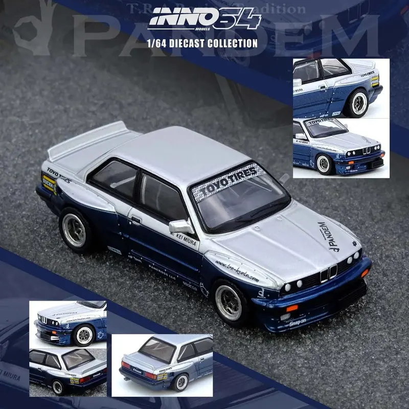 (Pre-Order) 1:64 Bmw E30 M3 Pandem -- Silver/Blue -- Inno64 1