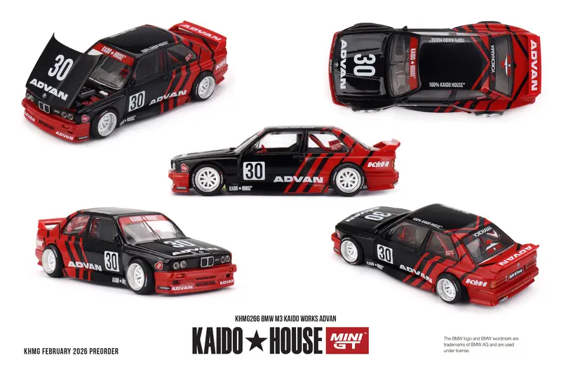 (Pre-Order) 1:64 Bmw M3 (E30) Kaido Works Advan -- Kaido House X Mini Gt Khmg266 1