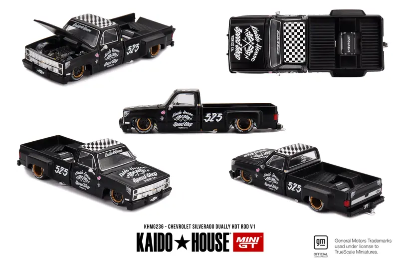 (Pre-Order) 1:64 Chevrolet Silverado Dually Hot Rod V1 -- Speed Shop Black -- Kaido House X Mini Gt Khmg236 1