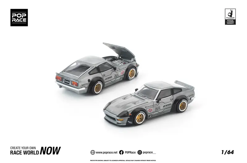 (Pre-Order) 1:64 Datsun 280Zx Pandem -- Raw Metal Finish -- Pop Race 1