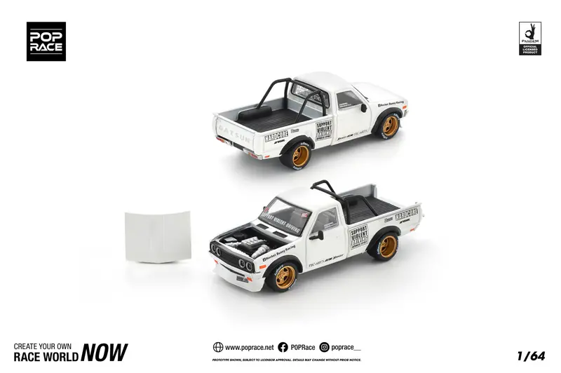 (Pre-Order) 1:64 Datsun 620 Ute Pandem -- White -- Pop Race 1
