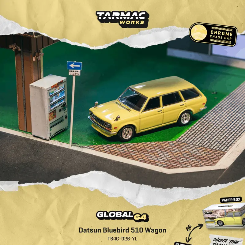 (Pre-Order) 1:64 Datsun Bluebird 510 Wagon -- Yellow -- Tarmac Works 1