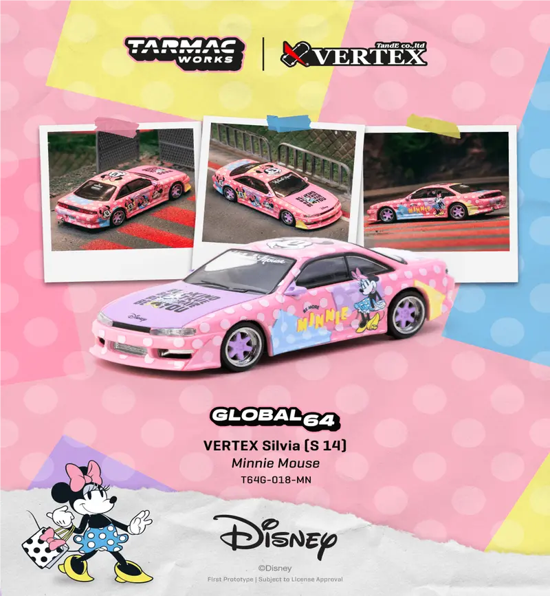 (Pre-Order) 1:64 Disney - Minnie Mouse -- Nissan Silvia S14 Vertex -- Tarmac Works 1