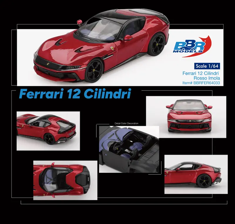 (Pre-Order) 1:64 Ferrari 12 Cilindri -- Rosso Imola (Red) -- Bbr 1