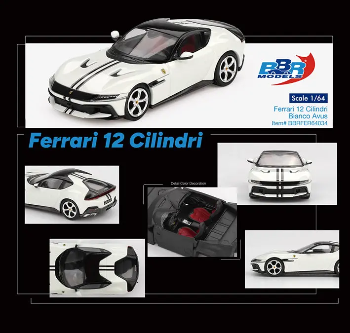 (Pre-Order) 1:64 Ferrari 12Cilindri -- Bianco Avus (White) -- Bbr 1