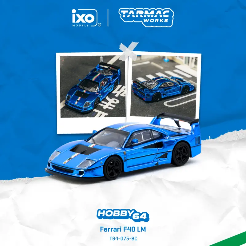 (Pre-Order) 1:64 Ferrari F40 Lm -- Chrome Blue -- Tarmac Works X Ixo 1