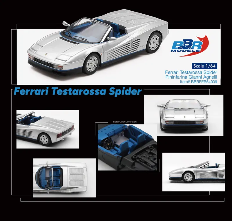 (Pre-Order) 1:64 Ferrari Testarossa Spider Pininfarina Gianni Agnelli -- Silver -- Bbr 1